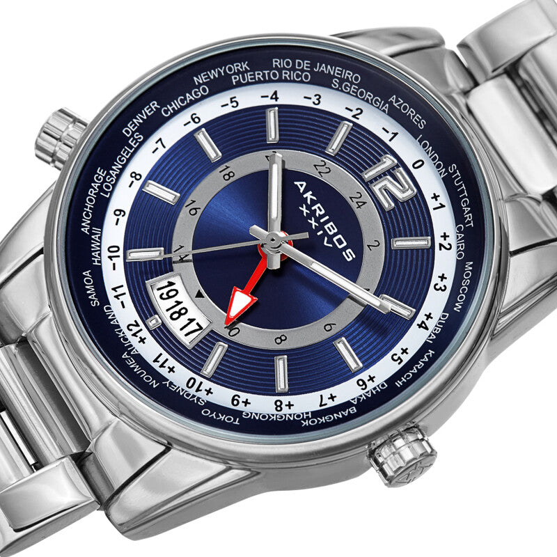 Akribos XXIV World Time Quartz Men's Watch AK1021SSBU Men's watch