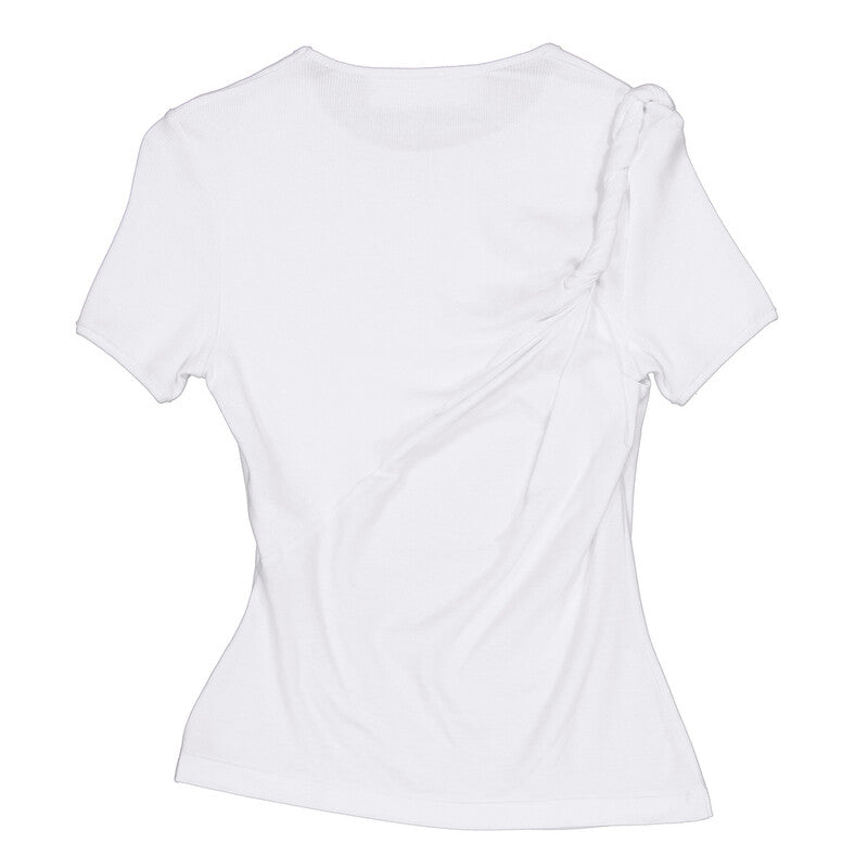 Alyx Ladies Twisted Short Sleeve Round Neck T-Shirt AAWTS0255 FA01 WTH0001 women's t-shirt in white, product photo 6