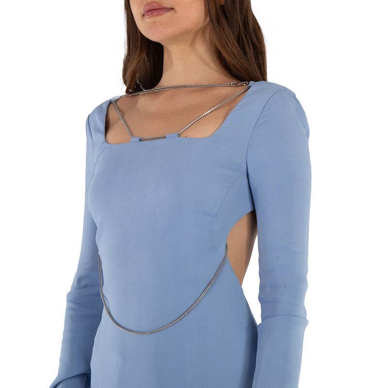 Alyx Long Sleeve Chain-Detailed Dress AAWDR0090 FA01 BLU0004 women's dress in light blue, product photo 3