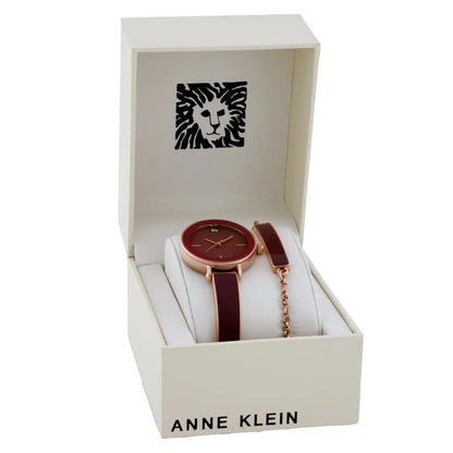 Anne Klein Classic Red Dial Stainless Steel Ladies Watch AK/3620BYST