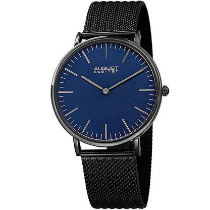August Steiner AS8219BK Men's Black-Plated Mesh Stainless Steel Watch