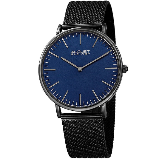 August Steiner AS8219BK Men's Black-Plated Mesh Stainless Steel Watch