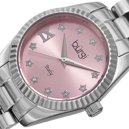 Burgi Designer Quartz Pink Star-Dial Ladies Timepiece - BUR194SSPK