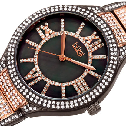 Burgi Signature Quartz Grey Dial Two-tone Ladies Timepiece - BUR185RG