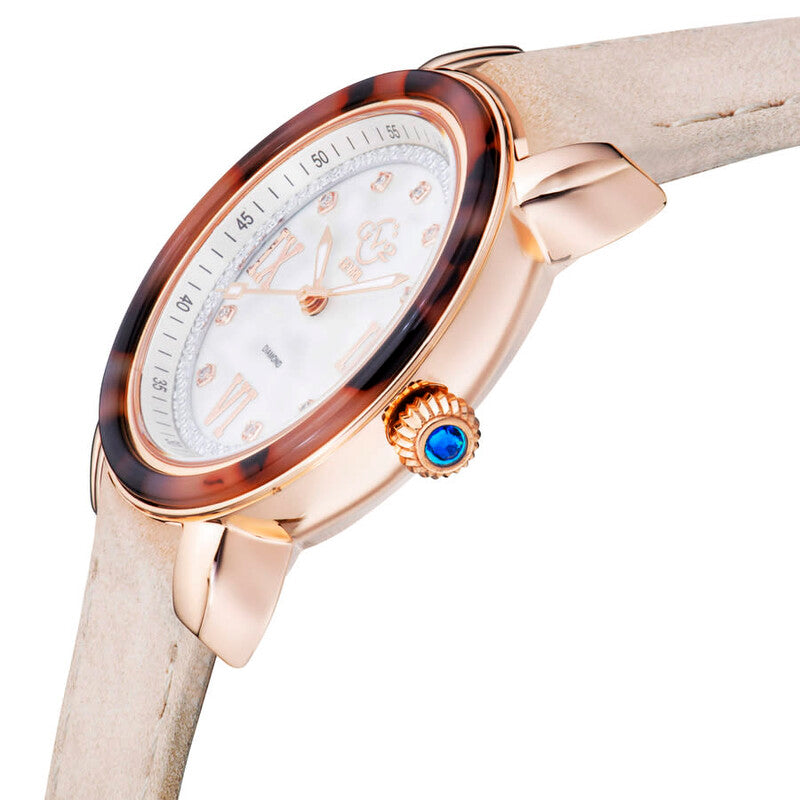 GV2 by Gevril Marsala Tortoise Diamond Mother of Pearl Dial Ladies Watch 9853