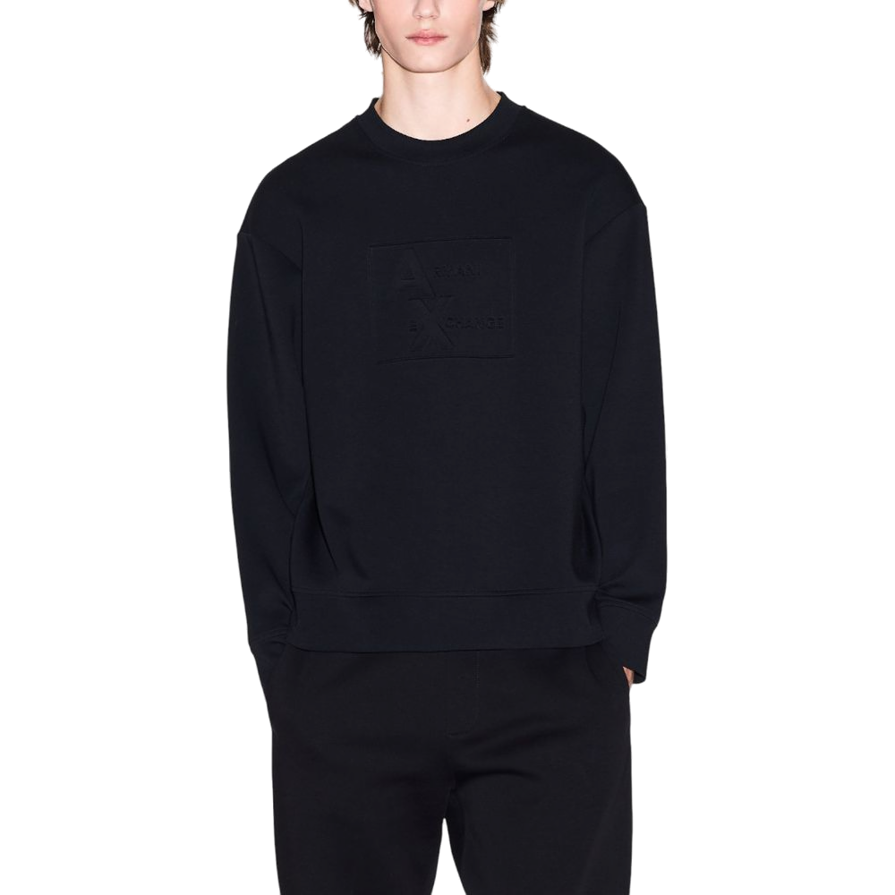 Armani Exchange Embossed Logo Crew Neck Sweatshirt — Black