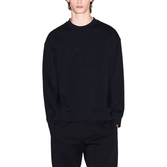 Armani Exchange Embossed Logo Crew Neck Sweatshirt — Black