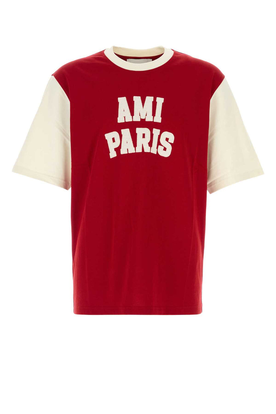 AMI Paris Logo-Embroidered T-Shirt UTS418JE0272-A202 unisex T-shirt in Red
