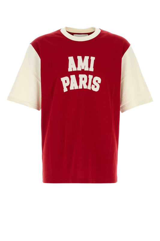 AMI Paris Logo-Embroidered T-Shirt UTS418JE0272-A202 unisex T-shirt in Red