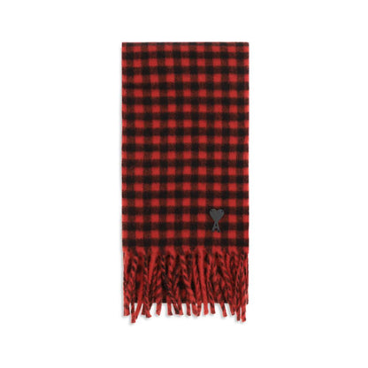 AMI Paris Checked Scarf USF699AW0059-A252 unisex scarf in Red
