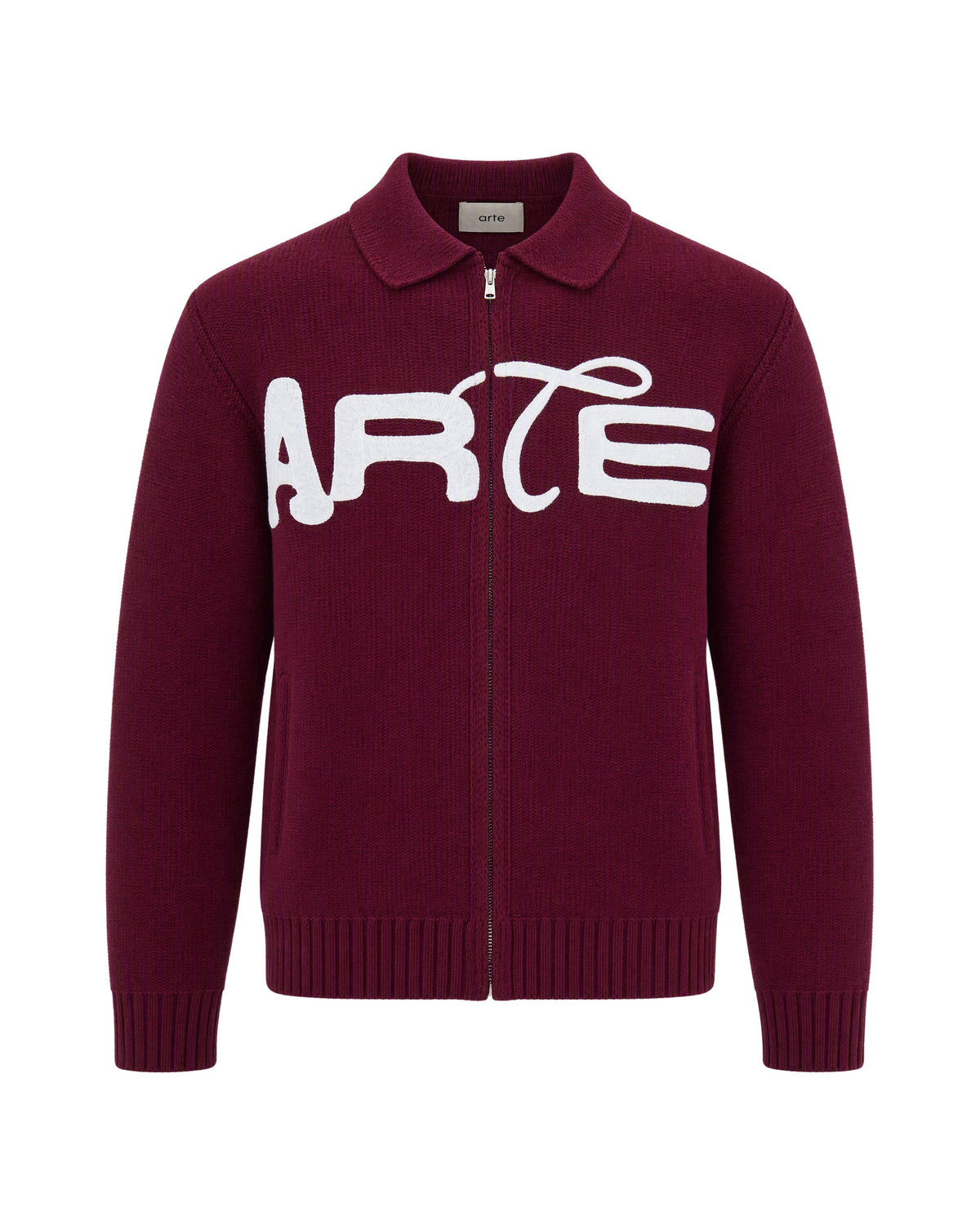 Arte Antwerp Logo-Embroidered Wool Cardigan — Burgundy