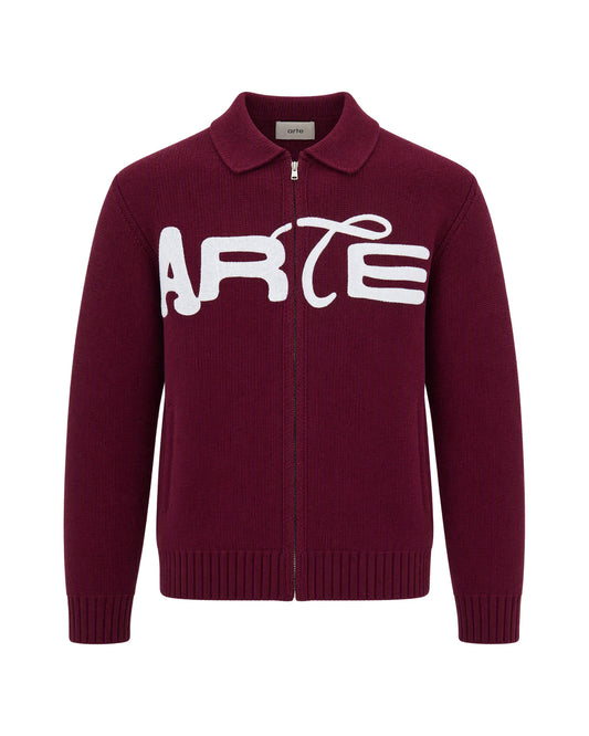 Arte Antwerp Logo-Embroidered Wool Cardigan — Burgundy