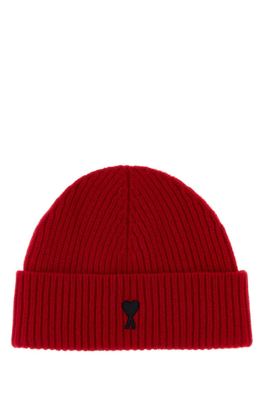 AMI Paris Quota Virgin Wool Beanie UBO006018-A252 unisex beanie in Red