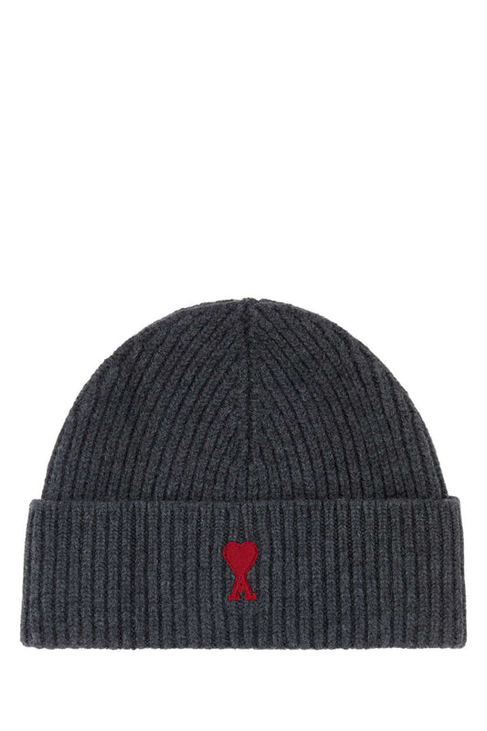 AMI Paris Quota Virgin Wool Beanie BFUHA116018-084 unisex beanie in Gray