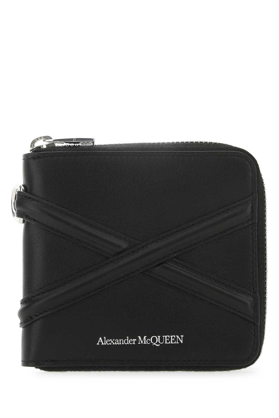Alexander McQueen Cross-Strap Leather Wallet 7263191AAD0 1000 unisex wallet in black, product photo 1