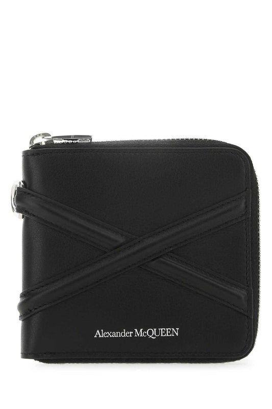 Alexander McQueen Cross-Strap Leather Wallet 7263191AAD0 1000 unisex wallet in black, product photo 1