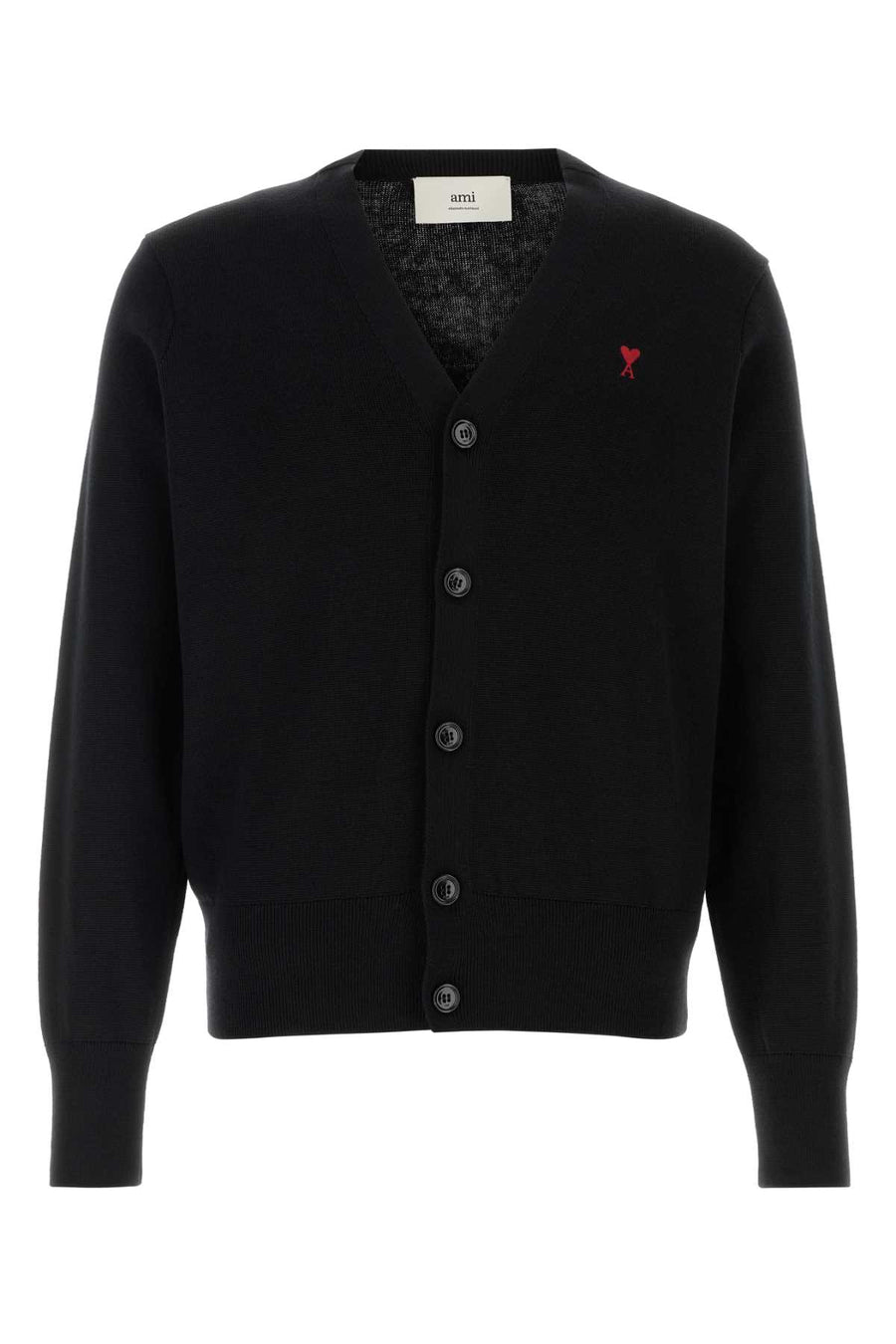 AMI Paris Merino Cardigan HKC361001-009 unisex cardigan in Black