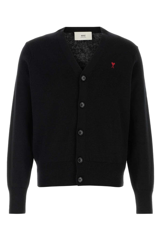 AMI Paris Merino Cardigan HKC361001-009 unisex cardigan in Black