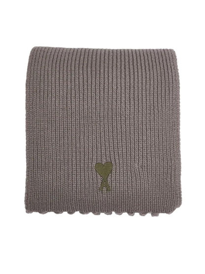 AMI Paris Logo-Embroidered Virgin Wool Scarf SPUSF419018085 men's scarf in Gray