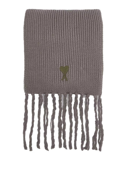AMI Paris Logo-Embroidered Virgin Wool Scarf SPUSF419018085 men's scarf in Gray