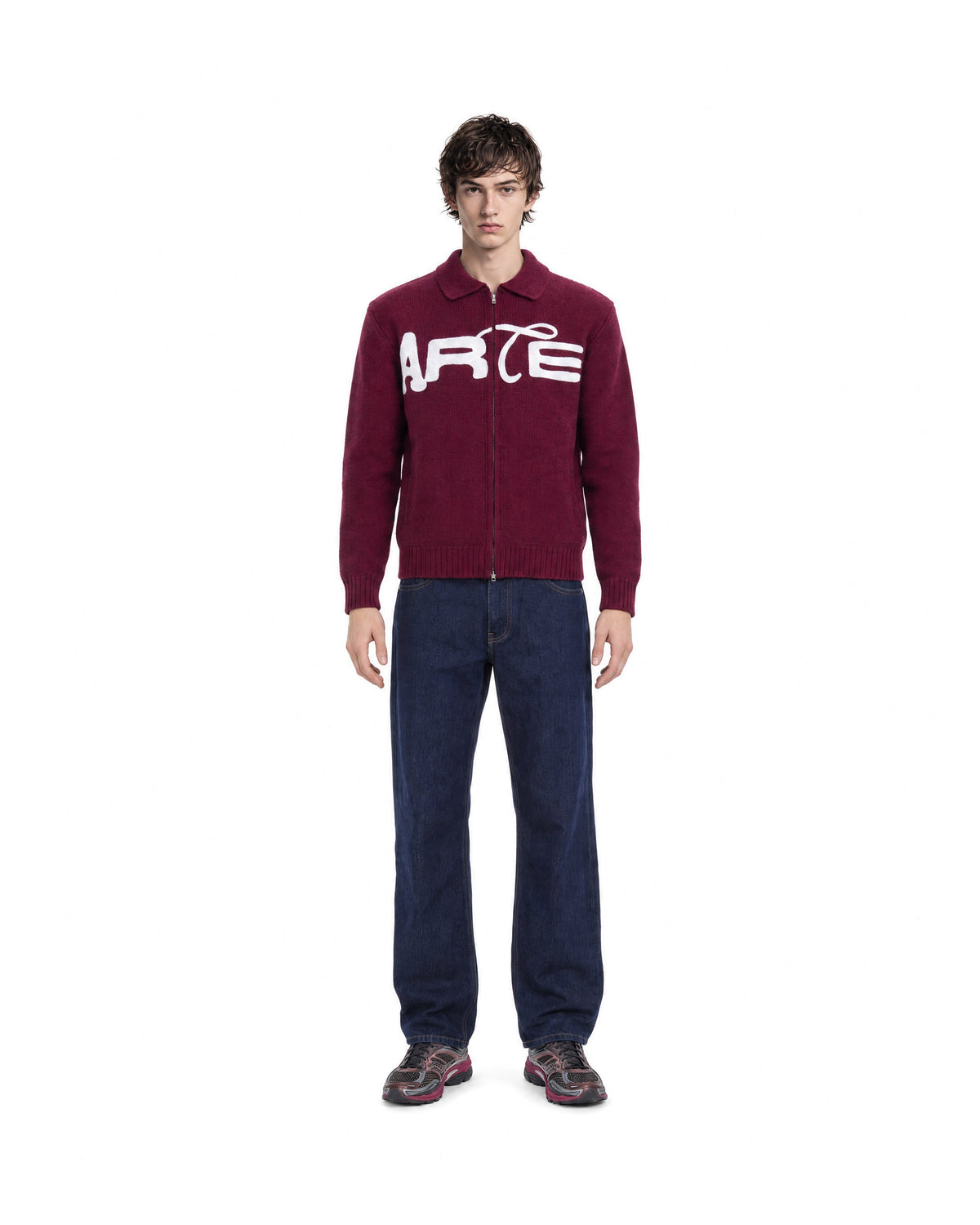 Arte Antwerp Logo-Embroidered Wool Cardigan — Burgundy
