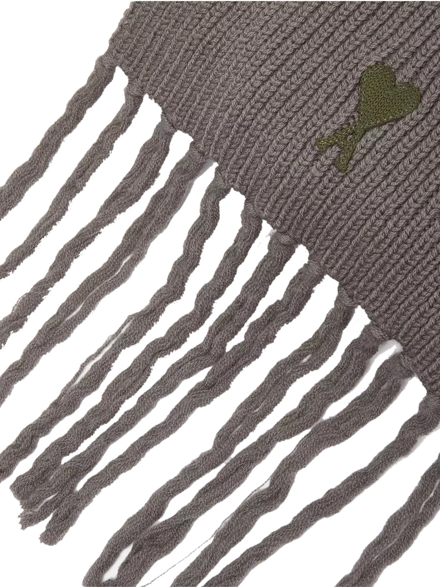 AMI Paris Logo-Embroidered Virgin Wool Scarf SPUSF419018085 men's scarf in Gray