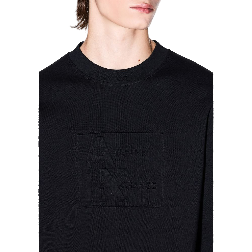 Armani Exchange Embossed Logo Crew Neck Sweatshirt — Black