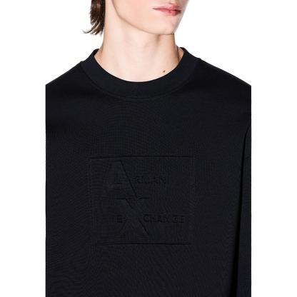 Armani Exchange Embossed Logo Crew Neck Sweatshirt — Black