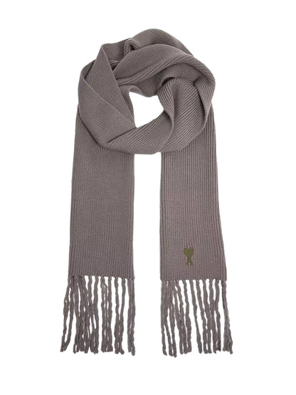 AMI Paris Logo-Embroidered Virgin Wool Scarf SPUSF419018085 men's scarf in Gray