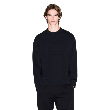 Armani Exchange Embossed Logo Crew Neck Sweatshirt — Black