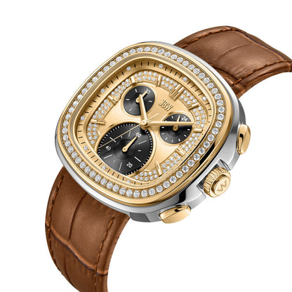 JBW Coast Leather Chronograph GMT Quartz Diamond Gold Dial Men's Watch J6415B