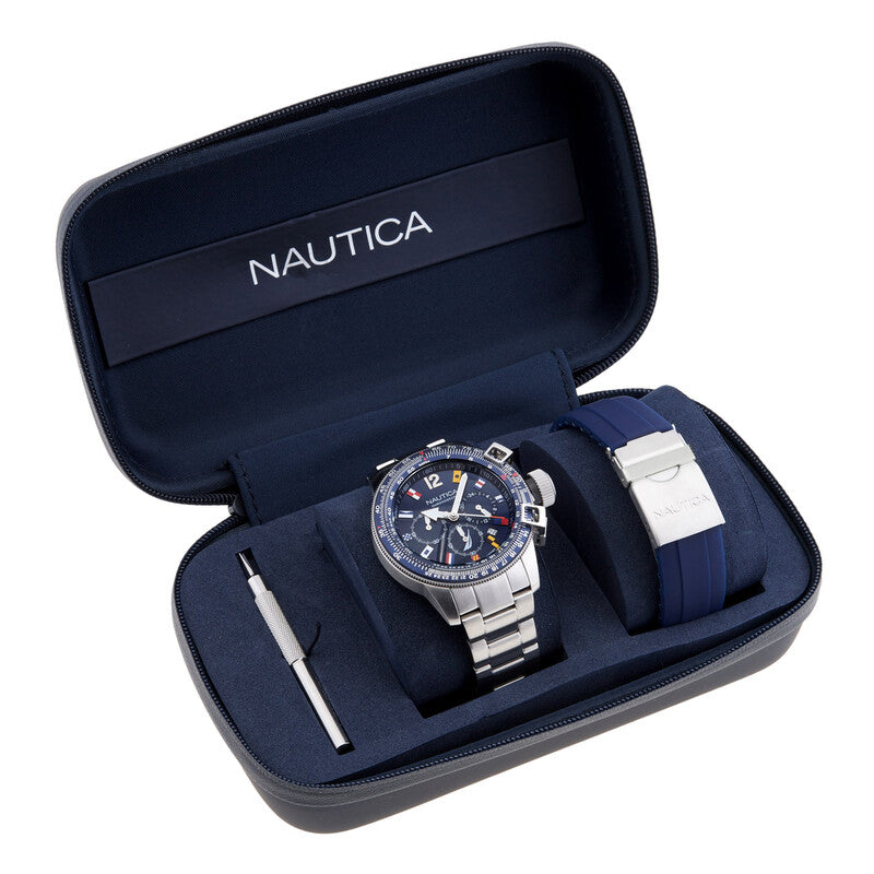 Nautica BFC Chronograph Quartz Blue Dial Men's Watch And Silicone Watch Box Set NAPBFF106