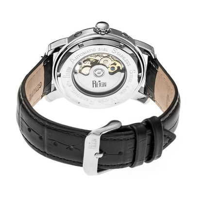 Reign Kahn Black Skeleton Roman Numeral Black Leather Strap Men's Watch RN4304 image 2