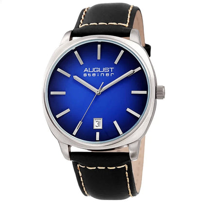 August Steiner Men's AS8245BUBK Blue Dial Black Leather Quartz Watch
