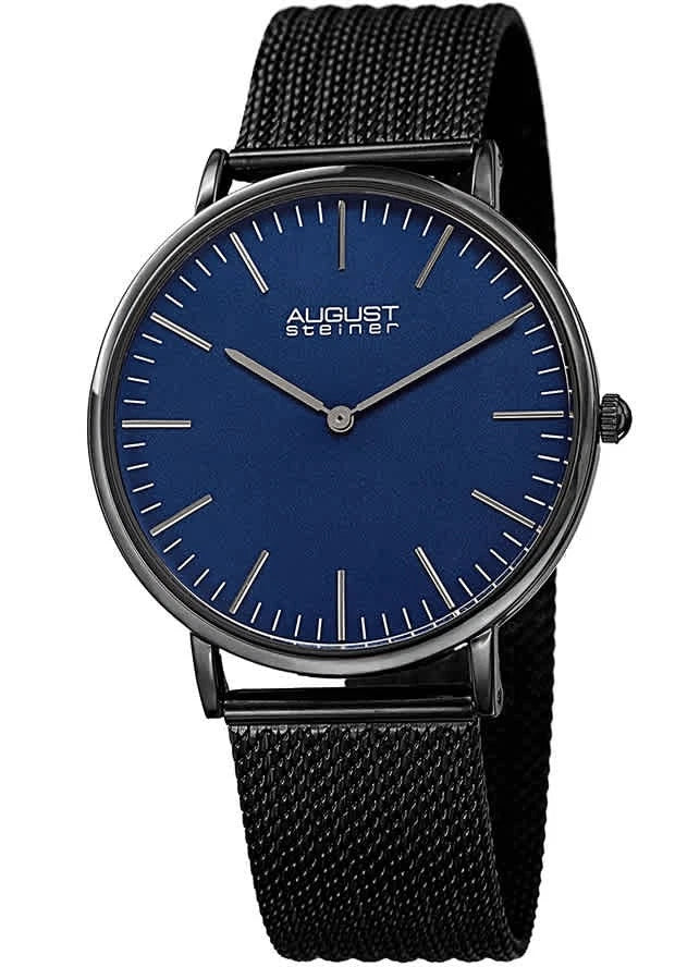 August Steiner AS8219BK Men's Black-Plated Mesh Stainless Steel Watch