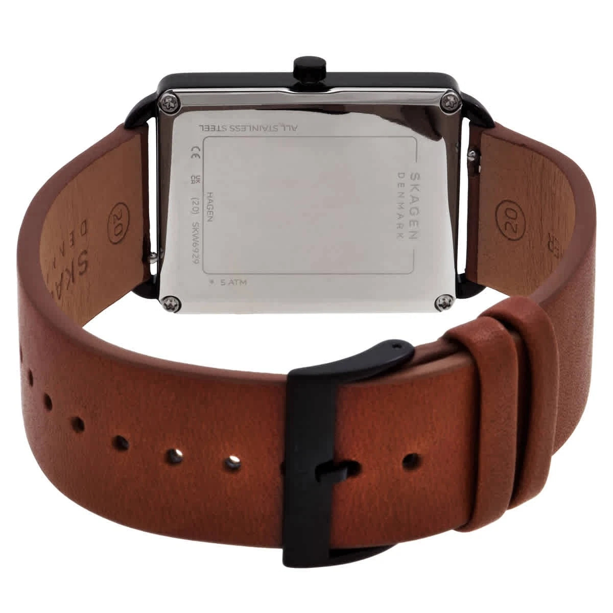 Skagen Hagen Men's Quartz Watch - White Dial, Black Case, Brown Leather Band SKW6929