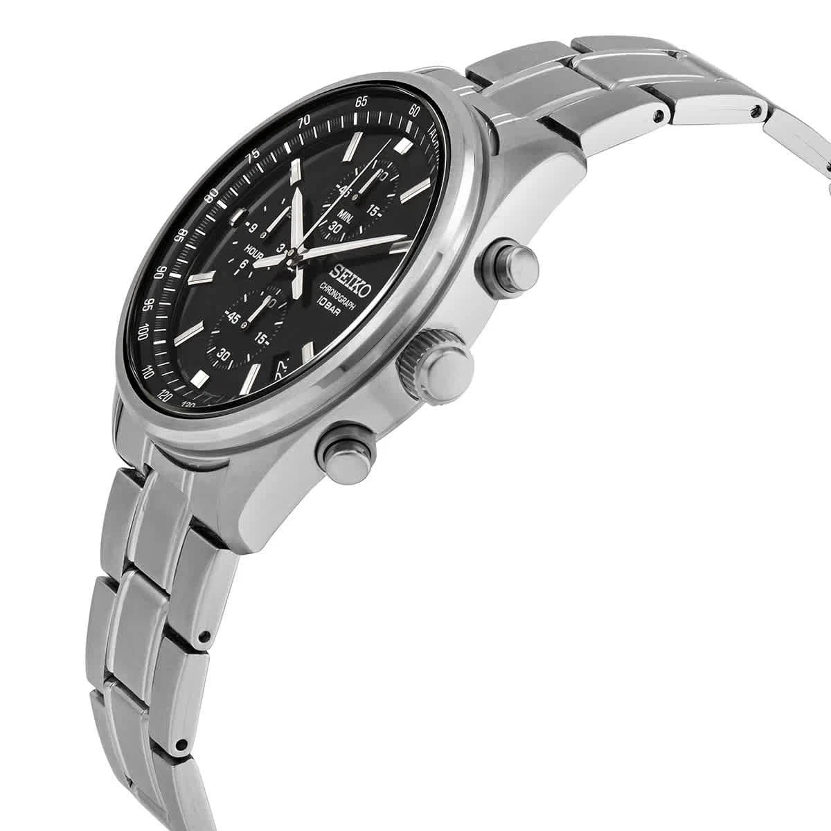 Seiko Black Face Stainless Steel Men's Luxury Watch - SSB379