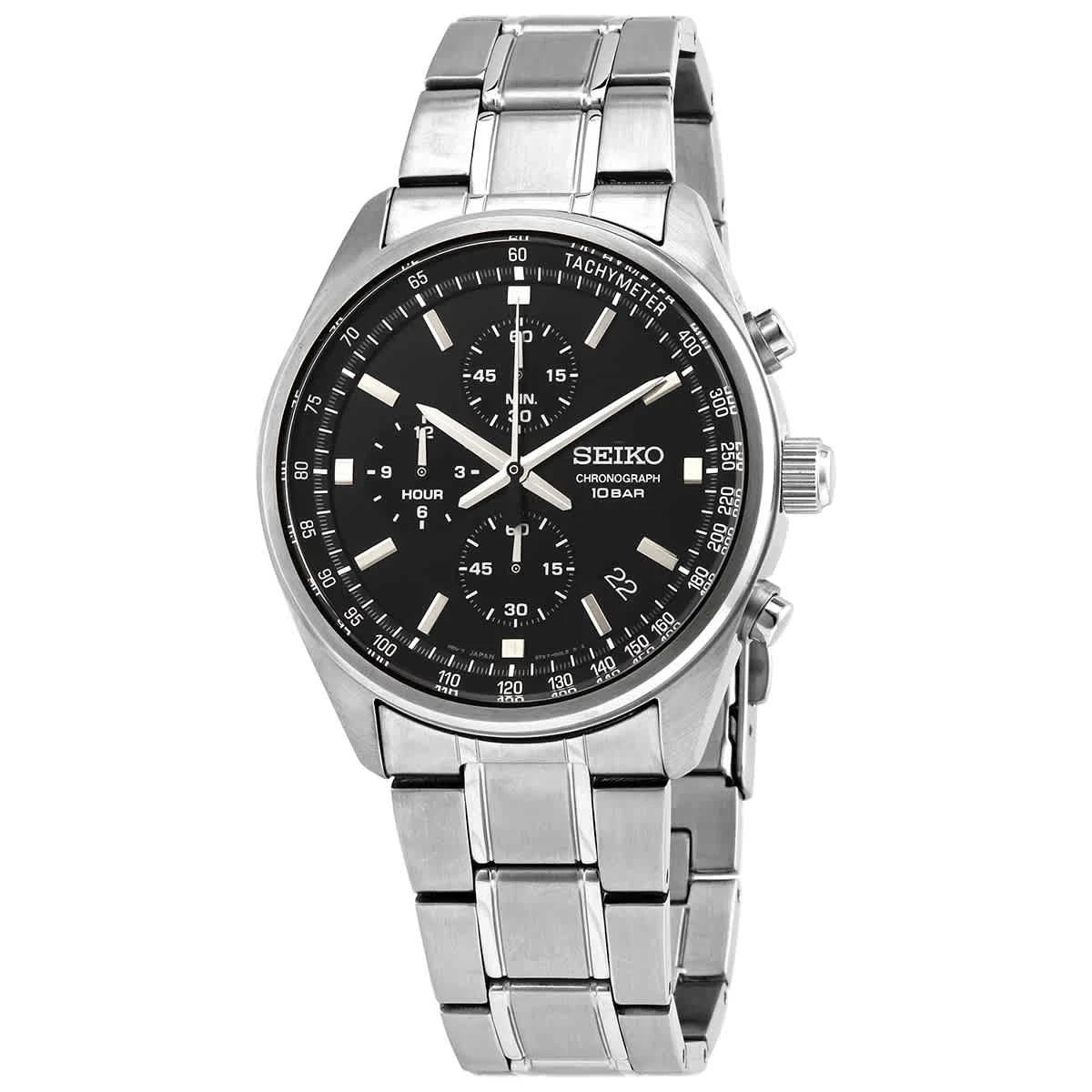 Seiko Black Face Stainless Steel Men's Luxury Watch - SSB379