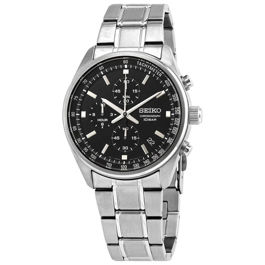 Seiko Black Face Stainless Steel Men's Luxury Watch - SSB379