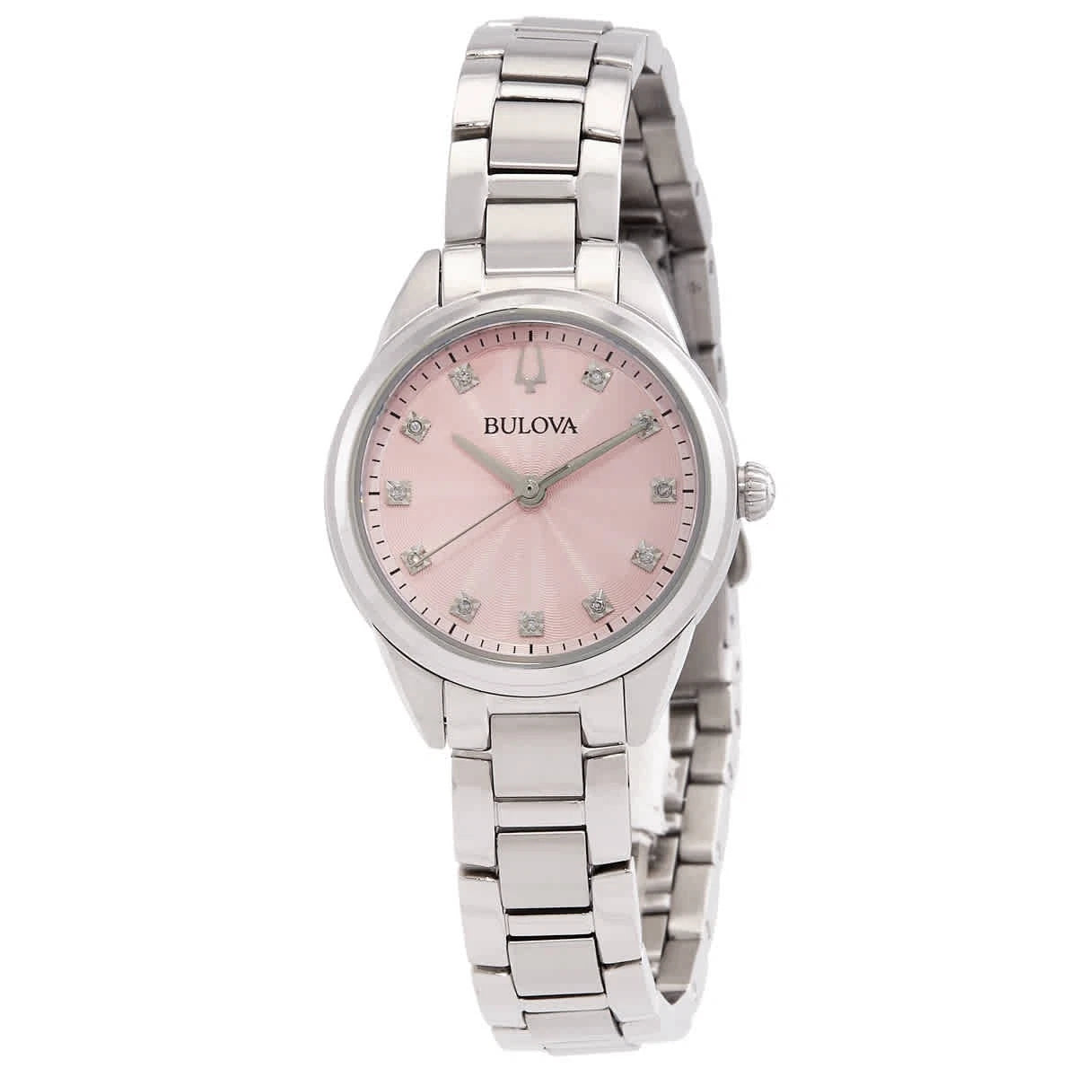 Bulova Sutton Women's Diamond Quartz Pink Dial Stainless Steel Watch 96P249