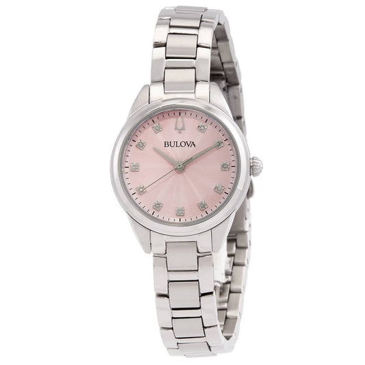 Bulova Sutton Women's Diamond Quartz Pink Dial Stainless Steel Watch 96P249