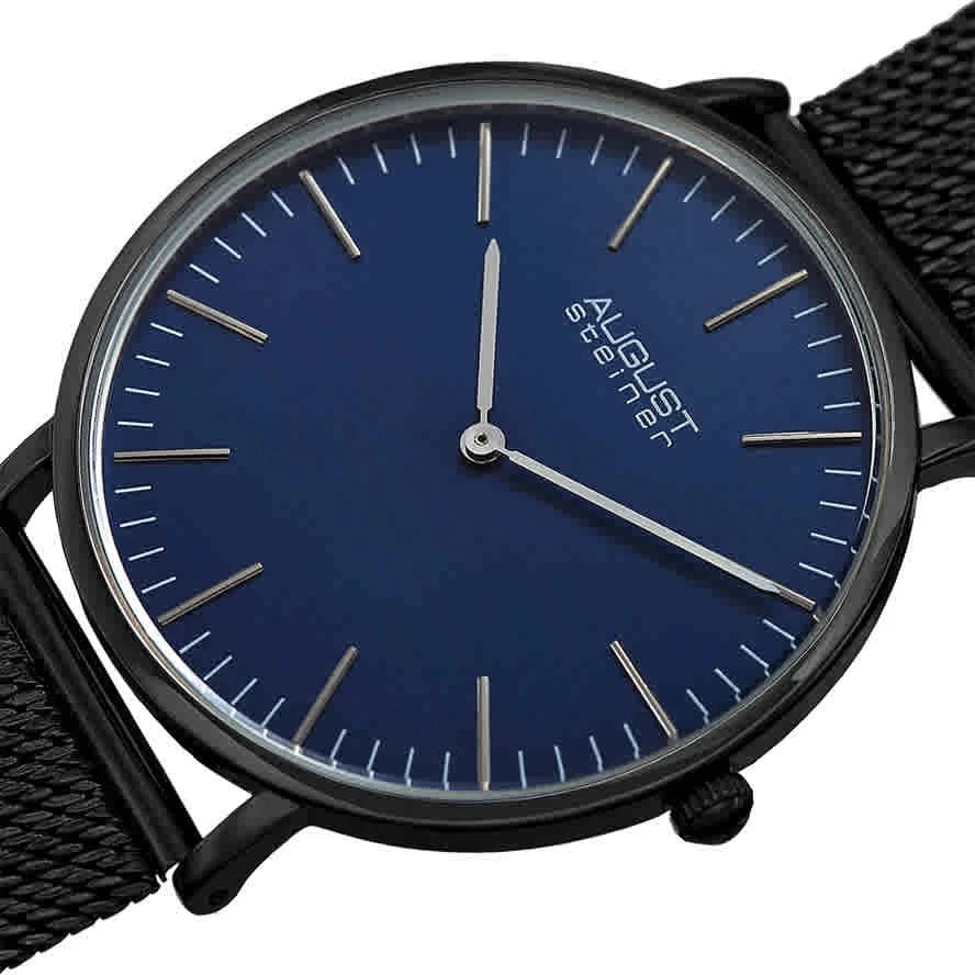 August Steiner AS8219BK Men's Black-Plated Mesh Stainless Steel Watch