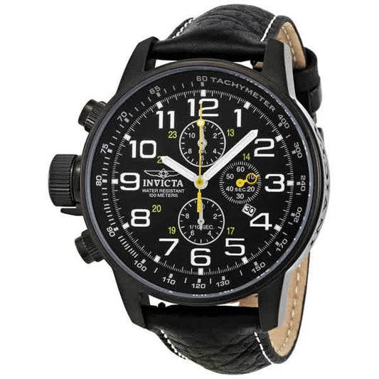 Invicta Force Lefty Chronograph Black Dial Black Leather Men's Watch 3332