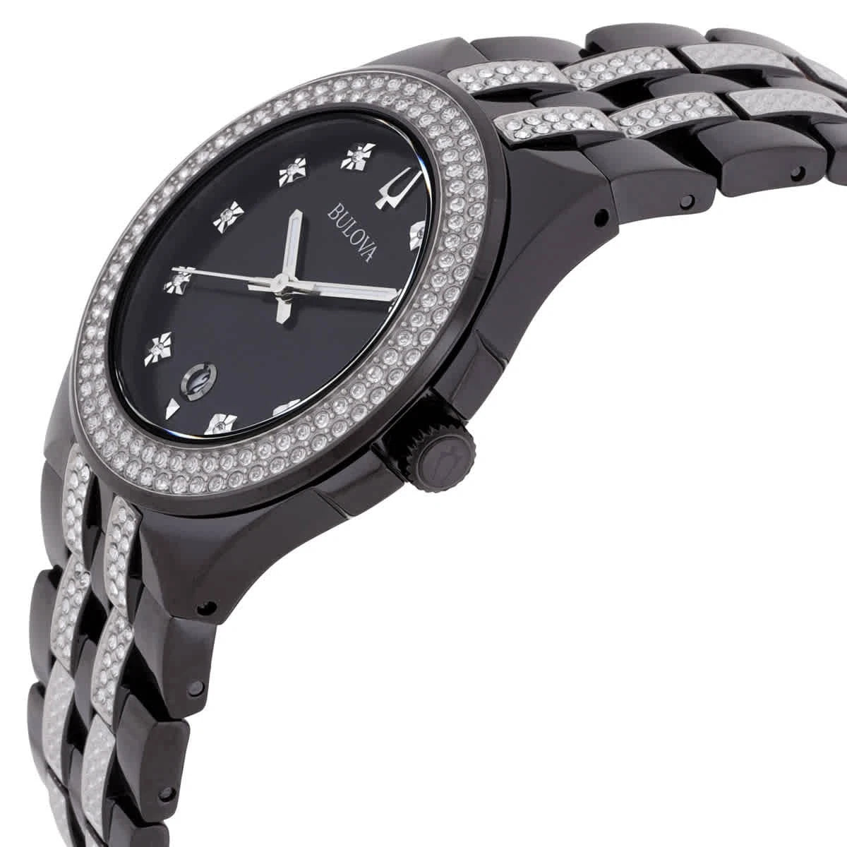 Bulova Quartz Crystal Black Dial Men's Watch and Dog Tag Set 98K101