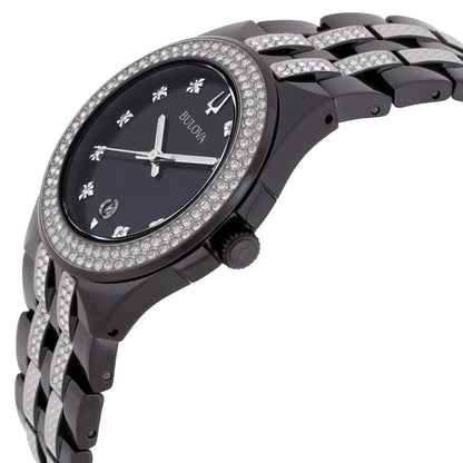 Bulova Quartz Crystal Black Dial Men's Watch and Dog Tag Set 98K101
