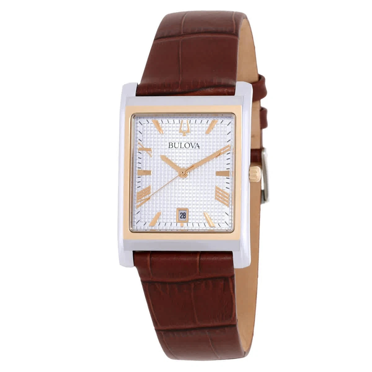 Bulova Sutton 98B430 Men's Rectangular Silver Dial Leather Watch