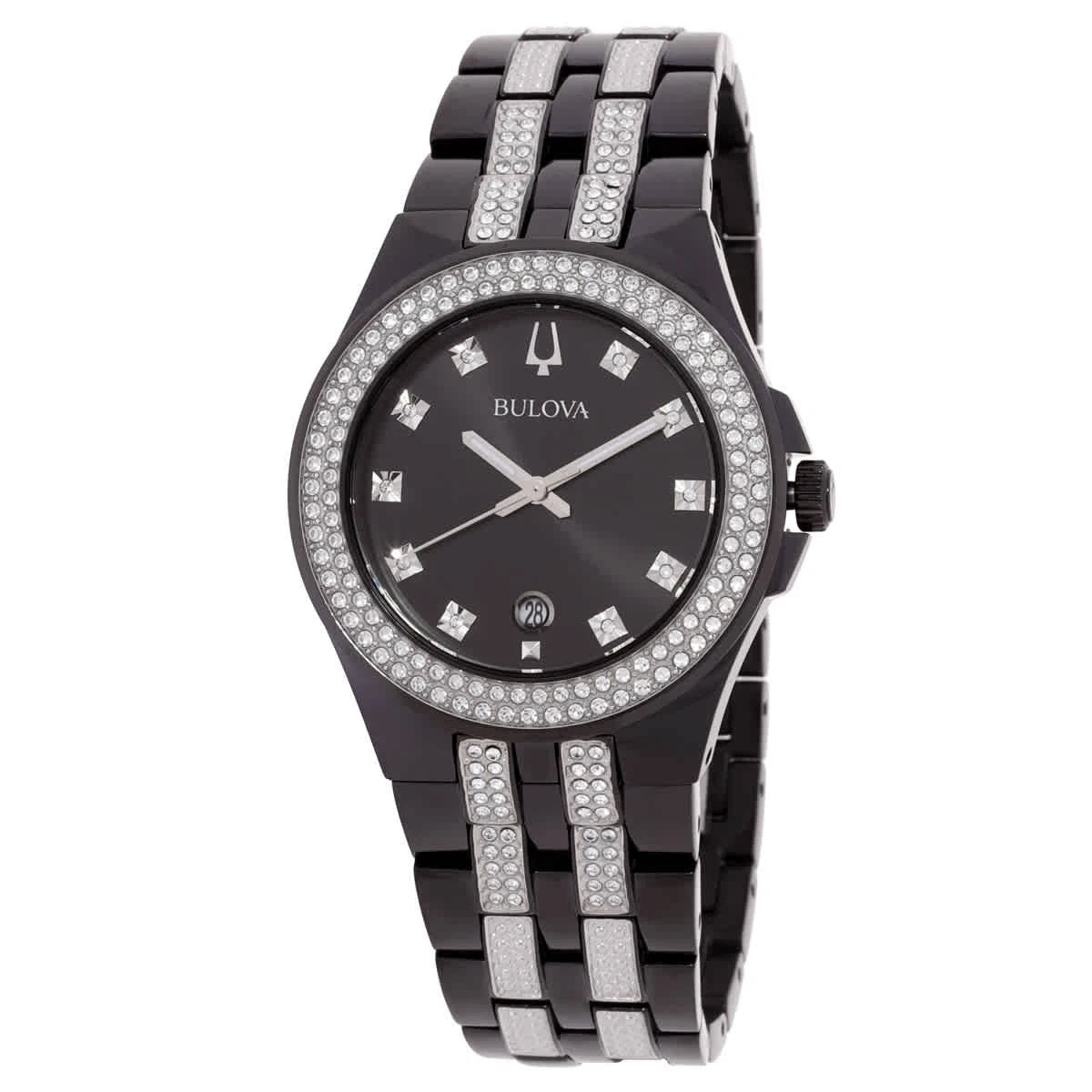 Bulova Quartz Crystal Black Dial Men's Watch and Dog Tag Set 98K101