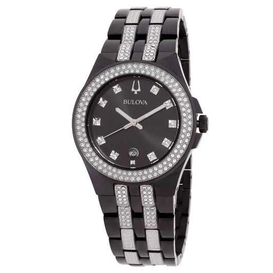 Bulova Quartz Crystal Black Dial Men's Watch and Dog Tag Set 98K101