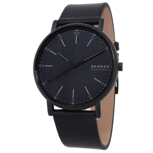 Skagen Signatur Black Dial Men's Leather Strap Watch SKW6902