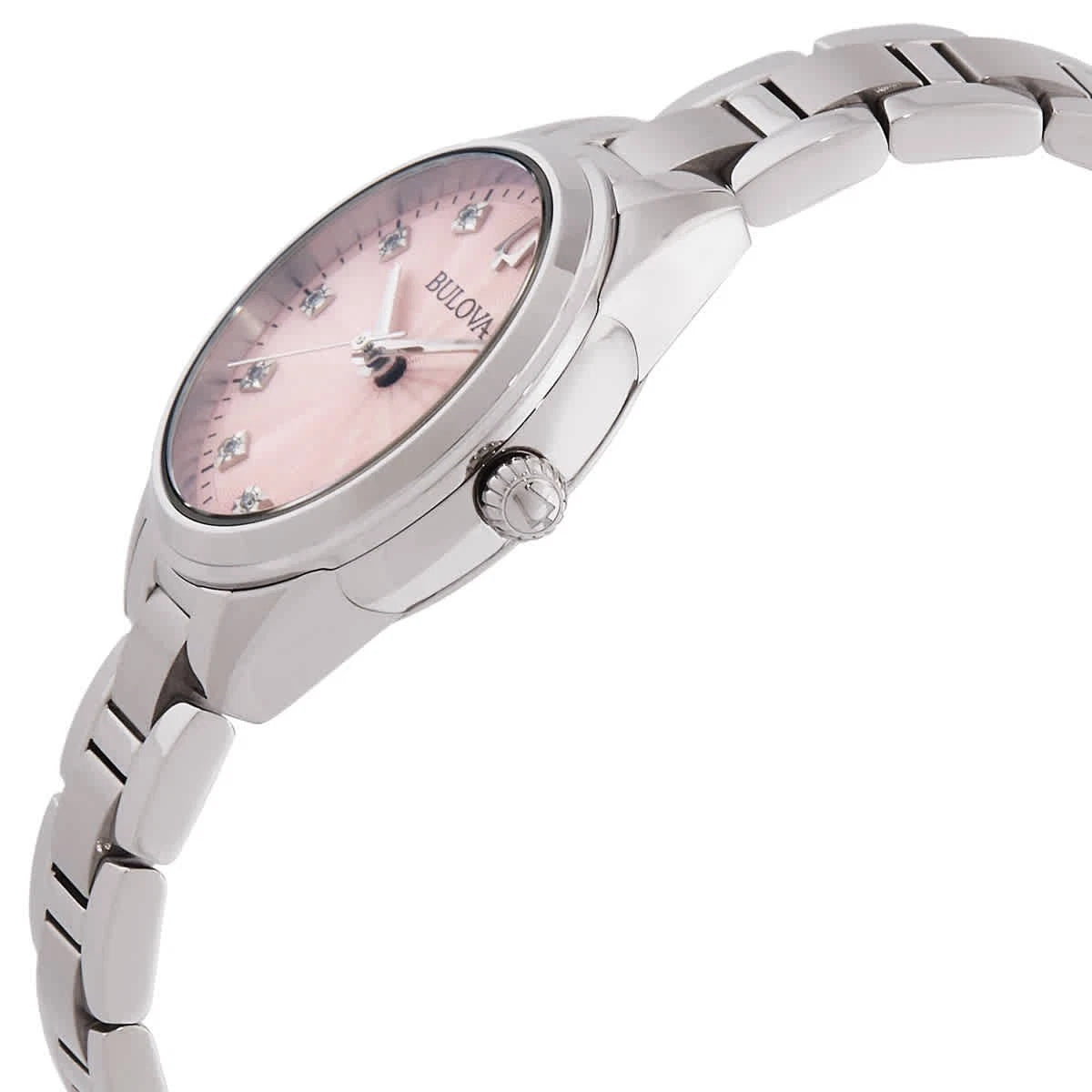 Bulova Sutton Women's Diamond Quartz Pink Dial Stainless Steel Watch 96P249